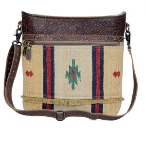 Myra Fragrant Yellow Shoulder Bag crossbody SW rug design embossed leather